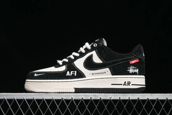 Nike Air Force 1 '07 Low Stussy Collaboration - Black/Red Label Low-Top Casual Sneakers - SJ6698-008