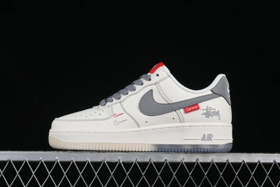 Nike Air Force 1 '07 Low Stussy Collaboration Dual-Tone Grey Swoosh Casual Sneakers - HH7518-037