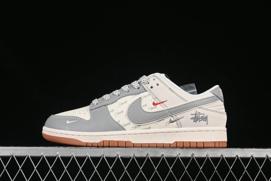 Nike SB Dunk Low Stussy Collaboration Beige Grey Gum Anniversary Custom Low-Top Casual Skate Shoes - XS6089-531