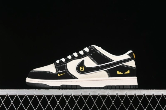 Nike SB Dunk Low Fendi Collaboration Black White Black Swoosh Anniversary Custom Low-Top Skate Shoes - LW1818-115