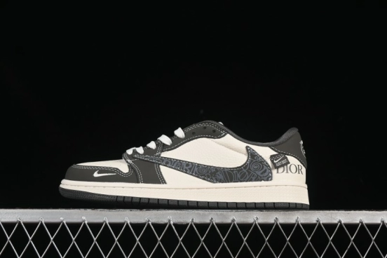 Nike Travis Scott x Fragment Design x Air Jordan 1 Low OG SP AJ1 Dior Collaboration Beige Swoosh Low-Top Casual Sneakers - XS2024-039