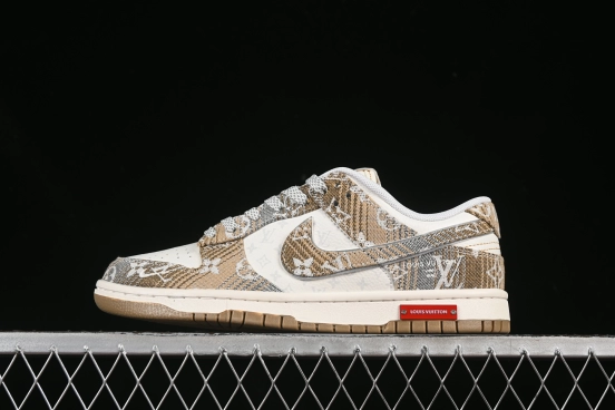 Nike SB Dunk Low LV Collaboration Khaki Grey Anniversary High-End Custom Low-Top Casual Skate Shoes - SC9772-810