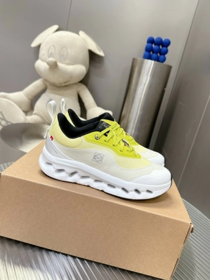 2025 Unisex Loewe Yellow White Black Mesh Leather Sneakers