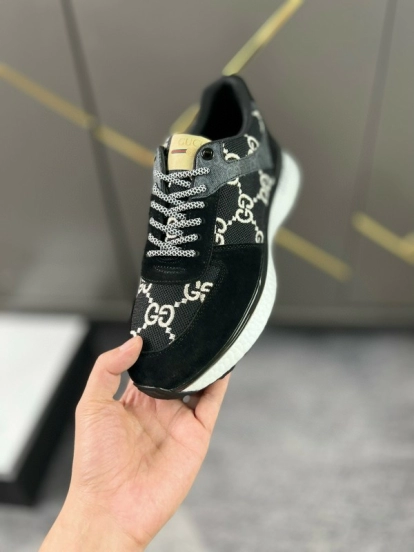 2024 Men Gucci black white fabric suede sneakers MJ00260