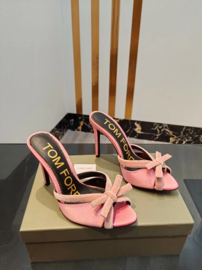 2025 Women TOM FORD Pink Velvet High Heel Backless Sandals KFY00290