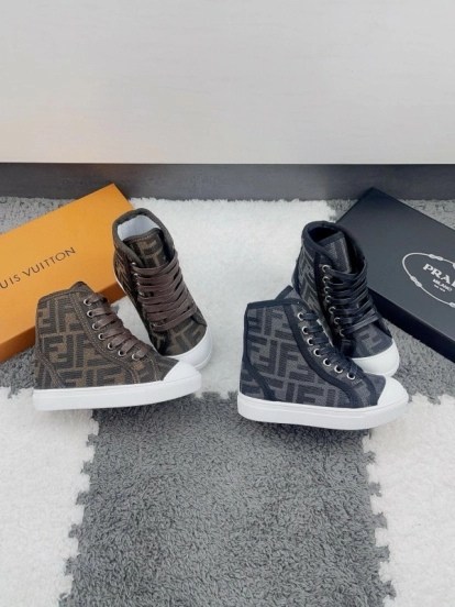 2024 Kids Fendi Brown Black Canvas High Top Sneakers
