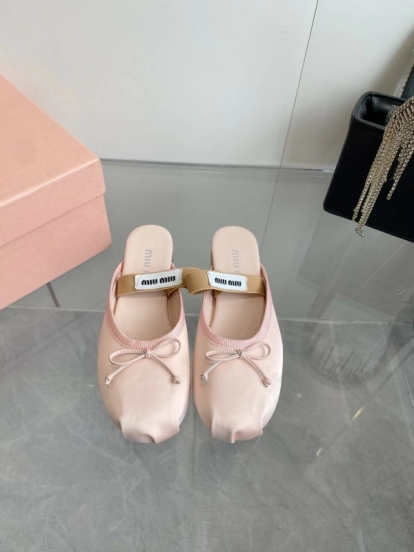 2025 Women Miu Miu Pink Satin Ballet Flats KFY00280