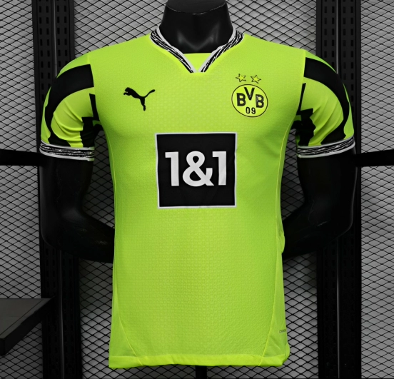 Player Version Borussia Dortmund 25/26 Neon Green Home Jersey with 1&1 Sponsor
