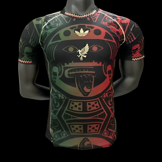 Player Version 2025 Mexico Black with Red-Green Aztec Pattern Jersey